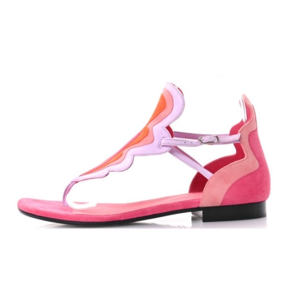 HERMES Chevre Velours Garden Sandals Multicolor Rose Vinicunca - Picture 1 of 9